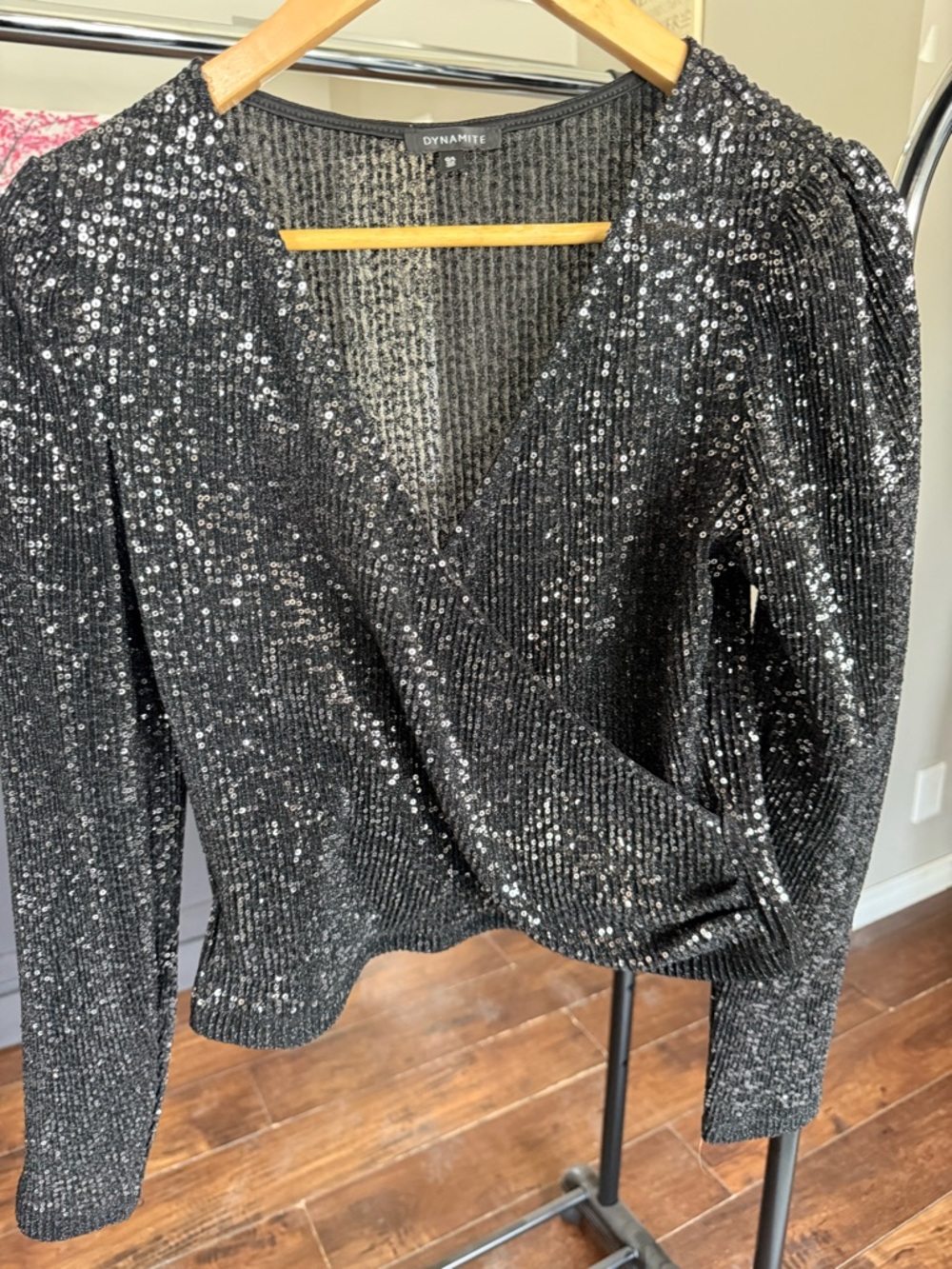 Dynamite Black Sparkle V-Neck Top